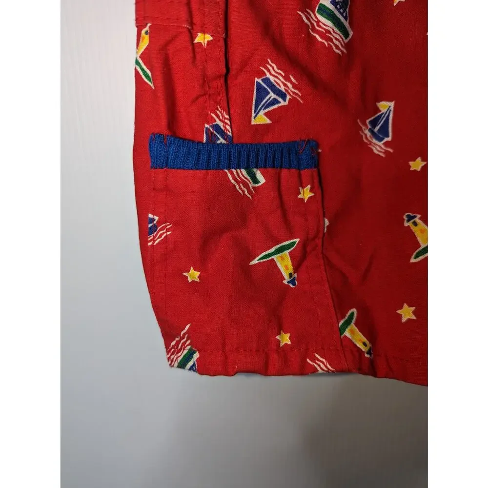 Vintage Child Oshkosh B'Gosh Red Sailboat Overall Shorts Red Size 12 Months